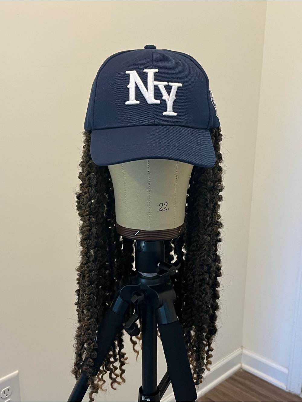Navy NY Baseball Braid Wig Cap